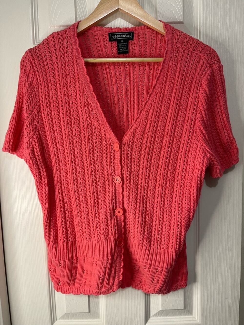 Pinkish Orange Button Up Crochet Bohemian Sweater size XL